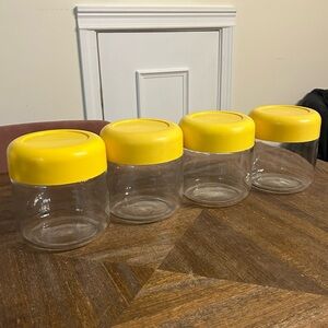 1970s Heller Designs Massimo Vignelli Glass Canisters, Set of 4 Yellow Lid MCM